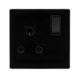 Click SFMB034BK Definity Complete Metal Black Screwless 1 Gang 15A Switched 3-Pin Round Pin Socket image