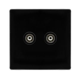 Click SFMB159BK Definity Complete Metal Black Screwless 2 Gang Isolated Coaxial Outlet image