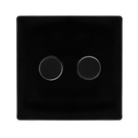 Click SFMB162 Definity Complete Metal Black Screwless 2 Gang 100W 2 Way Trailing Edge Dimmer Switch image