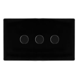 Click SFMB163 Definity Complete Metal Black Screwless 3 Gang 100W 2 Way Trailing Edge Dimmer Switch image