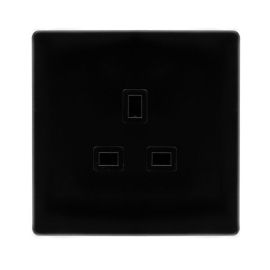 Click SFMB630BK Definity Complete Metal Black Screwless 1 Gang 13A Unswitched Socket image