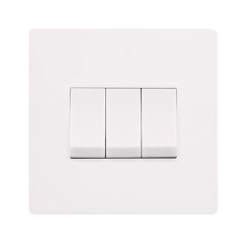 Click SFMW013PW Definity Complete Metal White Screwless 3 Gang 10AX 2 Way Plate Switch