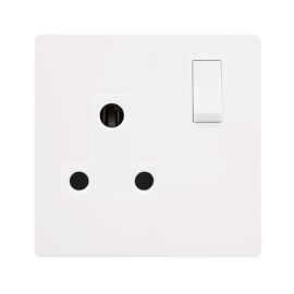 Click SFMW034PW Definity Complete Metal White Screwless 1 Gang 15A Switched 3-Pin Round Pin Socket image