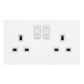 Click SFMW30036PW Definity Complete Metal White Screwless 2 Gang 13A Zigbee Smart Switched Socket image