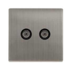 Click SFSS066BK Definity Complete Stainless Steel Screwless 2 Gang Non-Isolated Coaxial Outlet - Black Insert image