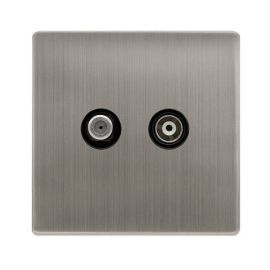 Click SFSS157BK Definity Complete Stainless Steel Screwless 2 Gang Non-Isolated Satellite Outlet - Black Insert image