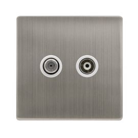 Click SFSS157PW Definity Complete Stainless Steel Screwless 2 Gang Non-Isolated Satellite Outlet - White Insert image