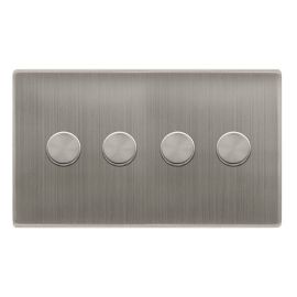 Click SFSS164 Definity Complete Stainless Steel Screwless 4 Gang 100W 2 Way Trailing Edge Dimmer Switch image