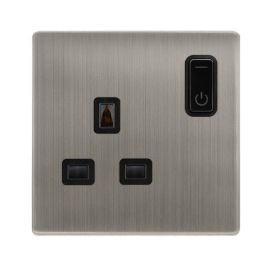 Click SFSS30035BK Definity Complete Stainless Steel Screwless 1 Gang 13A Zigbee Smart Switched Socket - Black Insert image