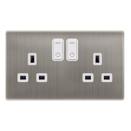 Click SFSS30036PW Definity Complete Stainless Steel Screwless 2 Gang 13A Zigbee Smart Switched Socket - White Insert image