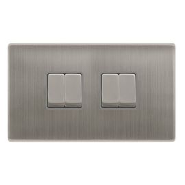 Click SFSS414GY Definity Complete Stainless Steel Screwless 4 Gang 10AX 2 Way Plate Switch - Grey Insert image