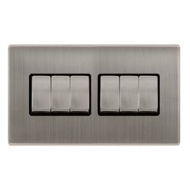 Click SFSS416BK Definity Complete Stainless Steel Screwless 6 Gang 10AX 2 Way Plate Switch - Black Insert image