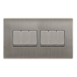 Click SFSS416GY Definity Complete Stainless Steel Screwless 6 Gang 10AX 2 Way Plate Switch - Grey Insert image