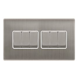 Click SFSS416PW Definity Complete Stainless Steel Screwless 6 Gang 10AX 2 Way Plate Switch - White Insert image