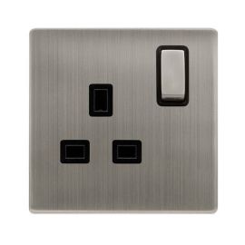 Click SFSS535BK Definity Complete Stainless Steel Screwless 1 Gang 13A 2 Pole Switched Socket - Black Insert