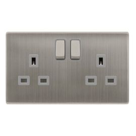 Click SFSS536GY Definity Complete Stainless Steel Screwless 2 Gang 13A 2 Pole Switched Socket - Grey Insert image
