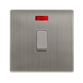 Click SFSS723GY Definity Complete Stainless Steel Screwless 1 Gang 20A 2 Pole Neon Plate Switch - Grey Insert image