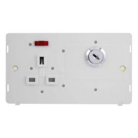 Click SIN655PW White Definity 1 Gang 2 Gang Plate 13A 2 Pole Neon Lockable Switched Socket - White Insert image