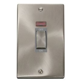 Click VPSC503GY Deco Satin Chrome Ingot 2 Gang 45A 2 Pole Neon Switch - Grey Insert image