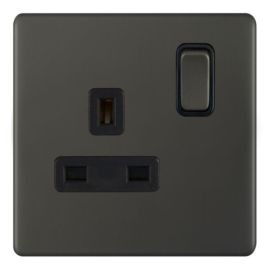 Selectric 5MPLUS-12-21 5M-PLUS Screwless Dark Bronze 1 Gang 13A 2 Pole Switched Socket image