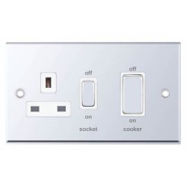 Selectric 7MPRO-349 7MPRO Polished Chrome 45A Cooker Unit 13A Switched Socket - White Insert image
