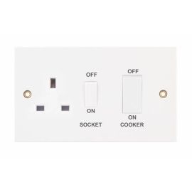 Selectric LG968 Square White 45A Cooker Unit 13A White Rocker Switched Socket image