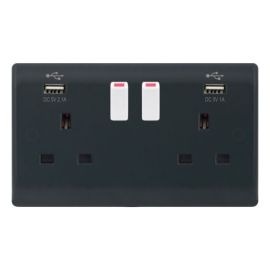 Selectric SSL627 Smooth Part M Grey 2 Gang 13A 1x USB-A 2.1A 1x USB-A 1A Switched Socket image