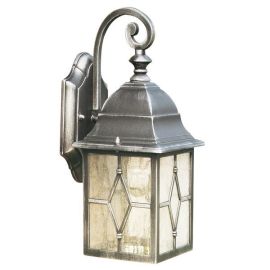 Searchlight SLI-1642 Genoa Black Silver IP23 60W E27 GLS Outdoor Lantern Wall Light with Leaded Glass image