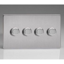 Varilight JDSDP254S Screwless Brushed Steel 4 Gang 120W 2 Way Push On-Off Rotary LED Dimmer Switch