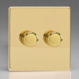 Varilight JDVP252S Screwless Polished Brass 2 Gang 120W 2 Way Push On-Off Rotary LED Dimmer Switch image