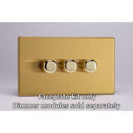 Varilight WDBD3S Matrix Screwless Brushed Brass 3 Gang Twin Plate Rotary Dimmer Kit image