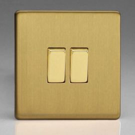 Varilight XDB2S Screwless Brushed Brass 2 Gang 10A 1- or 2-Way Rocker Switch image