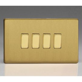 Varilight XDB9S Screwless Brushed Brass 4 Gang 10A 1- or 2-Way Twin Plate Rocker Switch