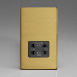 Varilight XDBSSBS Screwless Brushed Brass 115-230V Dual Voltage Shaver Socket - Black Insert image