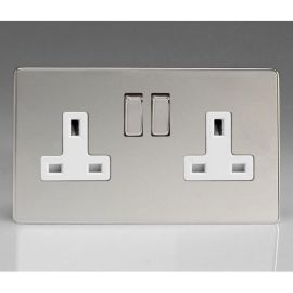 Varilight XDC5WS Screwless Polished Chrome 2 Gang 13A Double Pole Switched Socket - White Insert