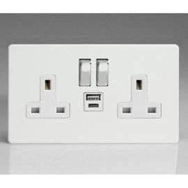 Varilight XDQ5UACWS Screwless Premium White 2 Gang 13A 2x USB-A 2.1A Switched Socket