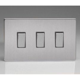 Varilight XDS93S Screwless Brushed Steel 3 Gang 10A 1- or 2-Way Twin Plate Rocker Switch image