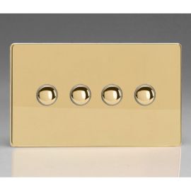 Varilight XDVM4S Screwless Polished Brass 4 Gang 6A 1-Way Push-to-Make Momentary Switch image