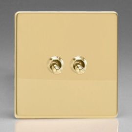 Varilight XDVT2S Screwless Polished Brass 2 Gang 10A 1- or 2-Way Toggle Switch image