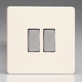 Varilight XDY2S.PD Screwless Primed 2 Gang 10A 1- or 2-Way Rocker Switch - Chrome Switch image