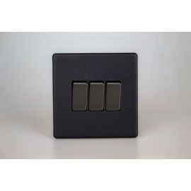 Varilight XDY3S.MB Urban Screwless Matt Black 3 Gang 10A 1- or 2-Way Rocker Switch