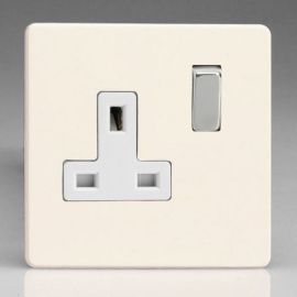 Varilight XDY4WS.PD Screwless Primed 1 Gang 13A Double Pole Switched Socket - White Insert Chrome Switch