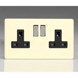 Varilight XDY5BS.PD Screwless Primed 2 Gang 13A Double Pole Switched Socket - Black Insert Chrome Switch