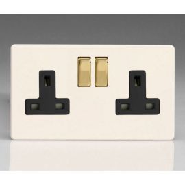 Varilight XDY5VBS.PD Screwless Primed 2 Gang 13A Double Pole Switched Socket - Black Insert Brass Switch
