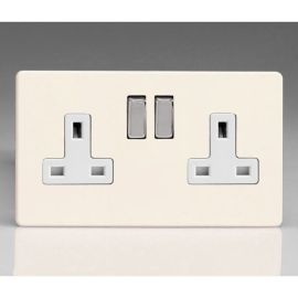 Varilight XDY5WS.PD Screwless Primed 2 Gang 13A Double Pole Switched Socket - White Insert Chrome Switch image