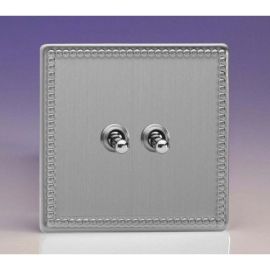 Varilight XDYT2S.JS Jubilee Brushed Steel 2 Gang 10A 1- or 2-Way Toggle Switch image