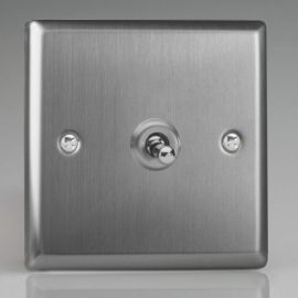 Varilight XTT1 Classic Brushed Steel 1 Gang 10A 1- or 2-Way Toggle Switch image