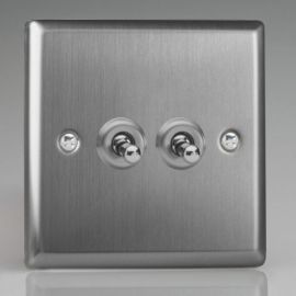 Varilight XTT2 Classic Brushed Steel 2 Gang 10A 1- or 2-Way Toggle Switch