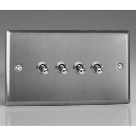 Varilight XTT9 Classic Brushed Steel 4 Gang 10A 1- or 2-Way Toggle Switch image