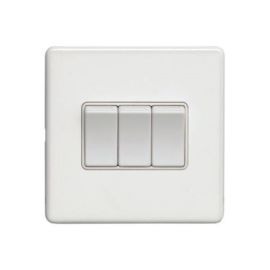 Eurolite ECW3SWW Concealed 3mm Screwless Matt White 3 Gang 10A 2 Way Switch image